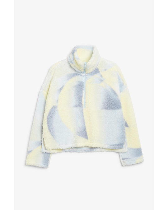 Monki Faux Fleece Half-zip Sweater Faded Blue And Yellow