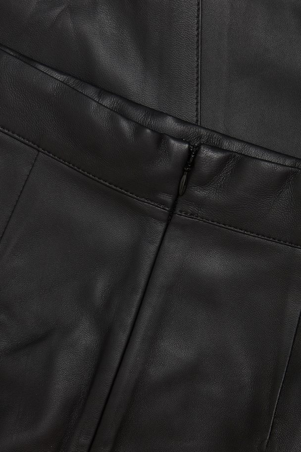 COS Nappa Leather A-line Midi Skirt Black