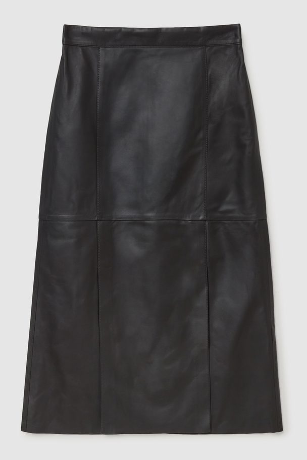 COS Nappa Leather A-line Midi Skirt Black