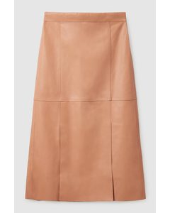 Nappa Leather A-line Midi Skirt Light Brown