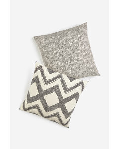 2-pack Cotton Canvas Cushion Covers Dark Grey/patterned