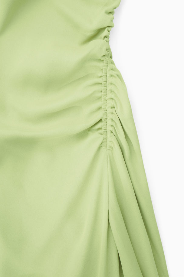 COS Asymmetric Gathered Satin Midi Dress Green