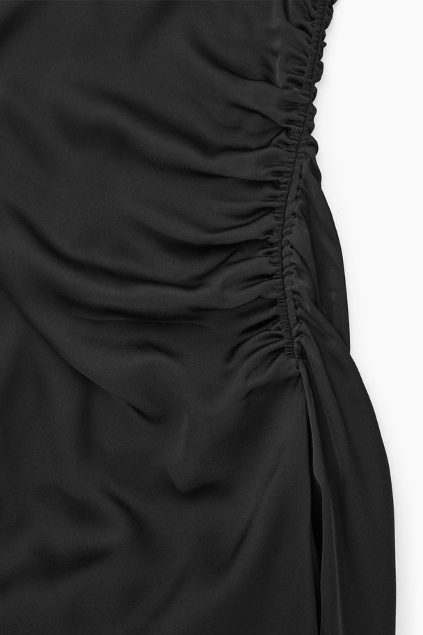COS Asymmetric Gathered Satin Midi Dress Black