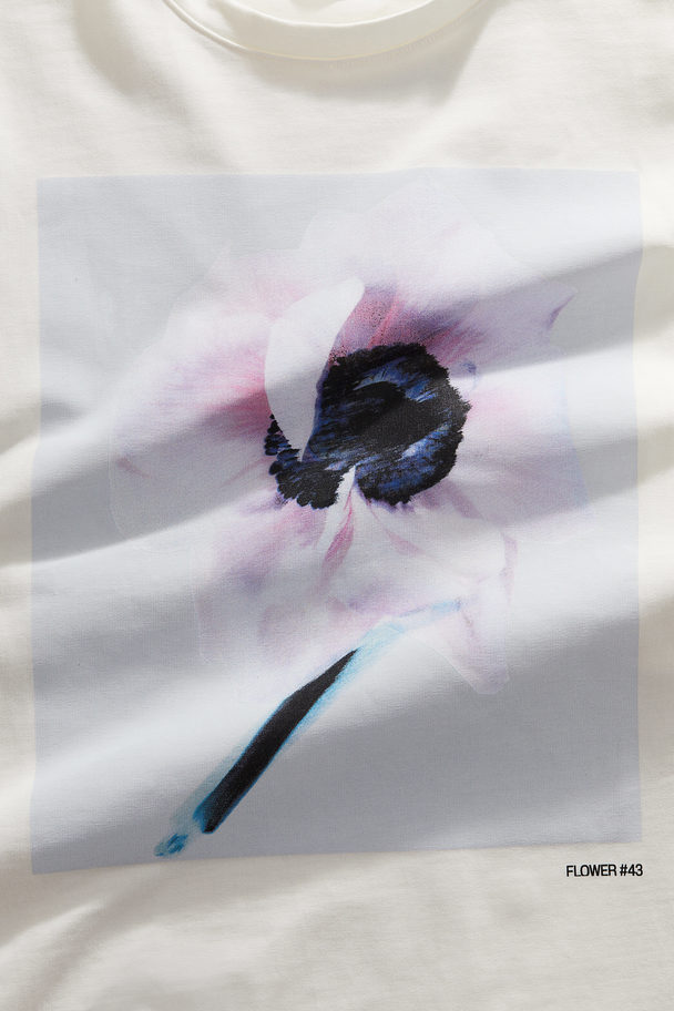 H&M Printed T-shirt White/flower