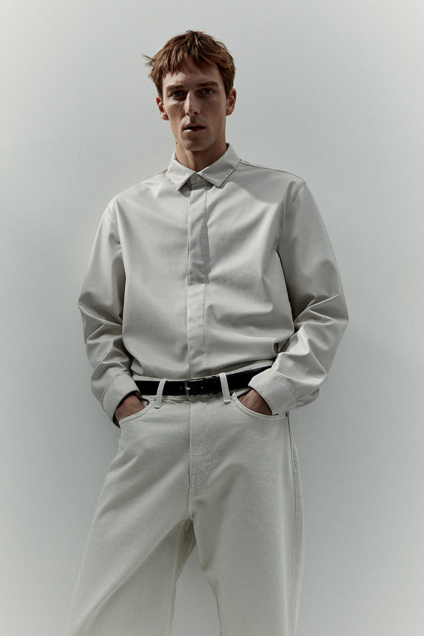 H&M Skjorta Med Coating Regular Fit Ljus Gråbeige