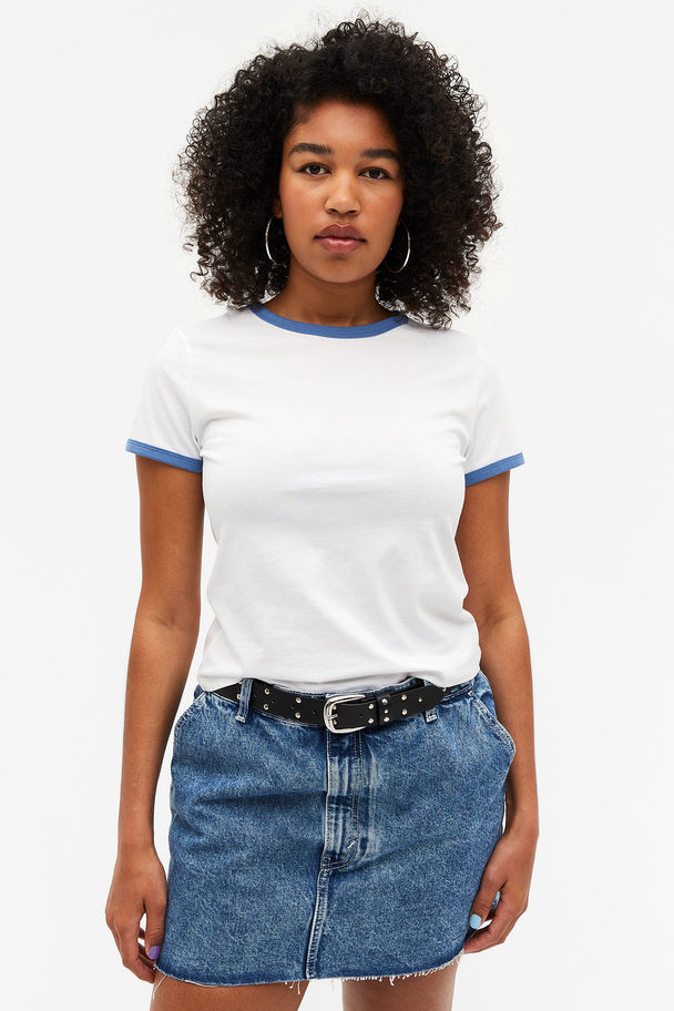 Monki T-shirt With Contrast Trim White & Blue