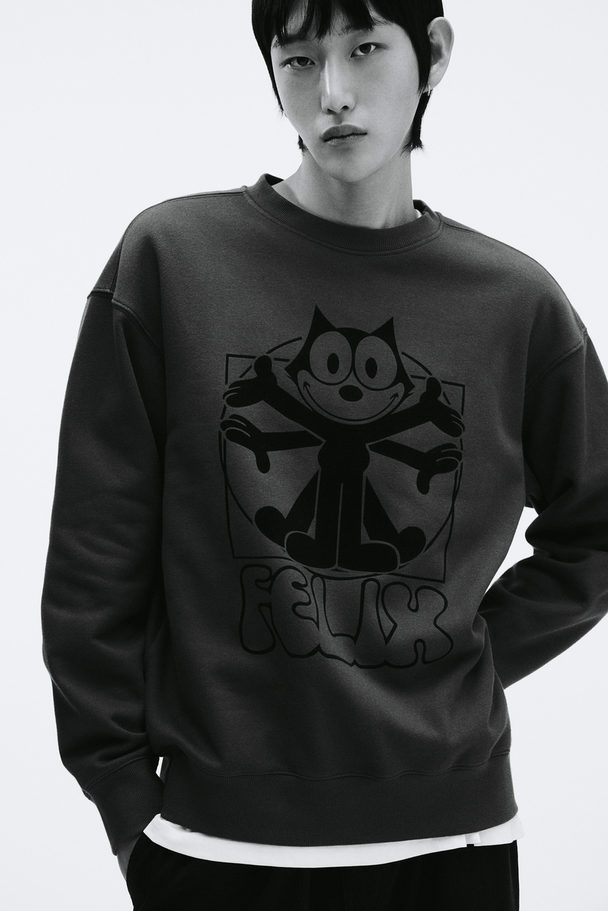 H&M Sweatshirt Loose Fit Mørkegrå/katten Felix