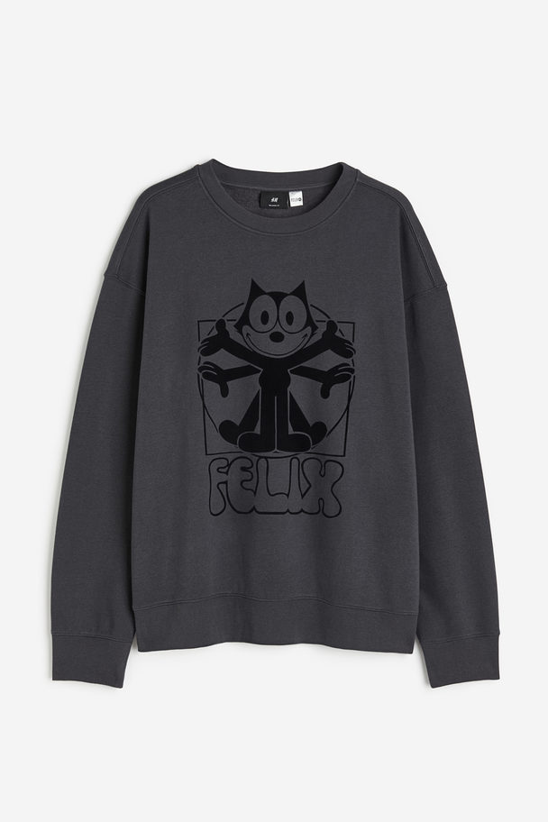 H&M Loose Fit Sweatshirt Dark Grey/felix The Cat