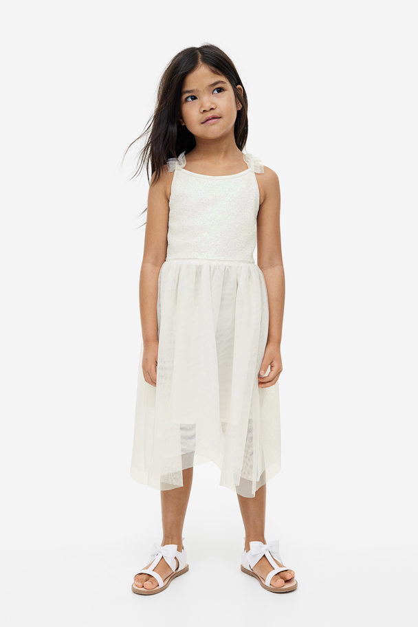 H&M Asymmetrisches Kleid mit Tüllrock Weiß