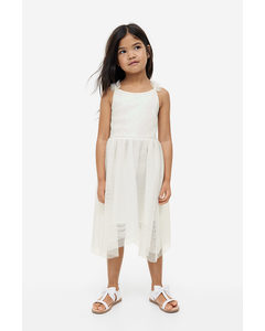 Asymmetric Tulle-skirt Dress White