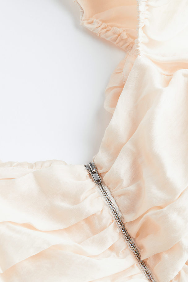 H&M Puff-sleeved Cropped Peplum Blouse Light Powder Beige