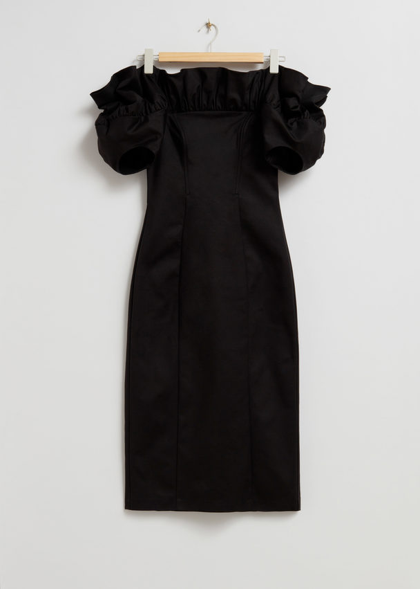& Other Stories Ruffled Off-shoulder Midi Dress Black