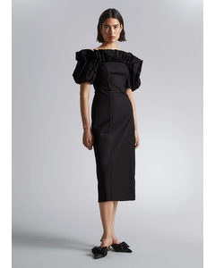 Ruffled Off-shoulder Midi Dress Black