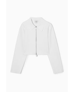 Cropped Milano-knit Jacket White