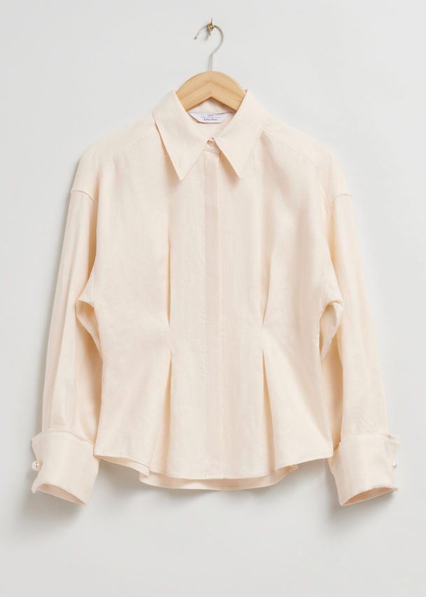 & Other Stories Pleated Detail Linen Shirt Cream
