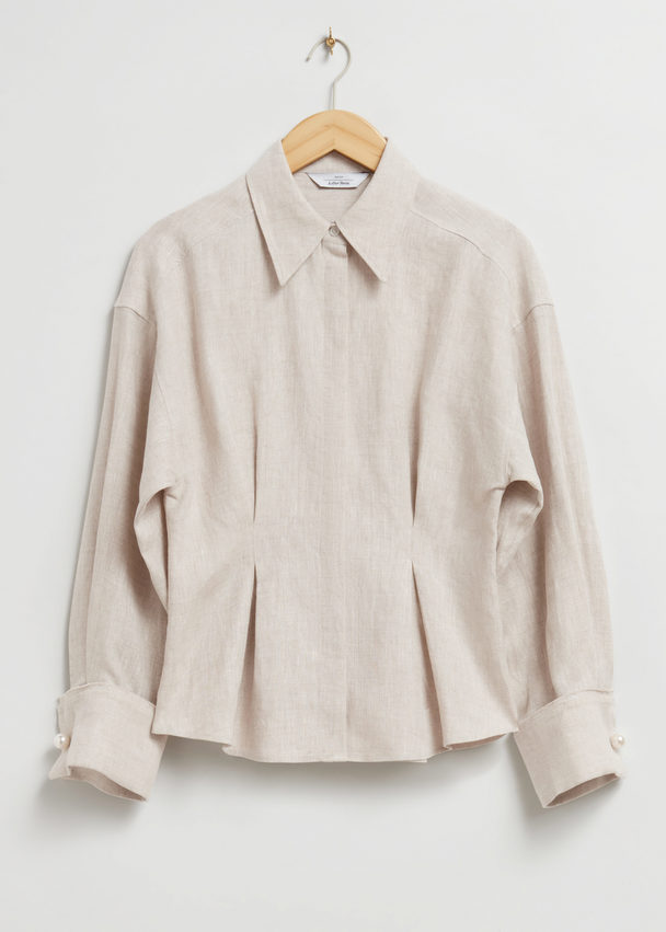 & Other Stories Pleated Detail Linen Shirt Dusty Beige