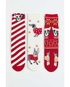 3-pack Terry Socks Red/dogs