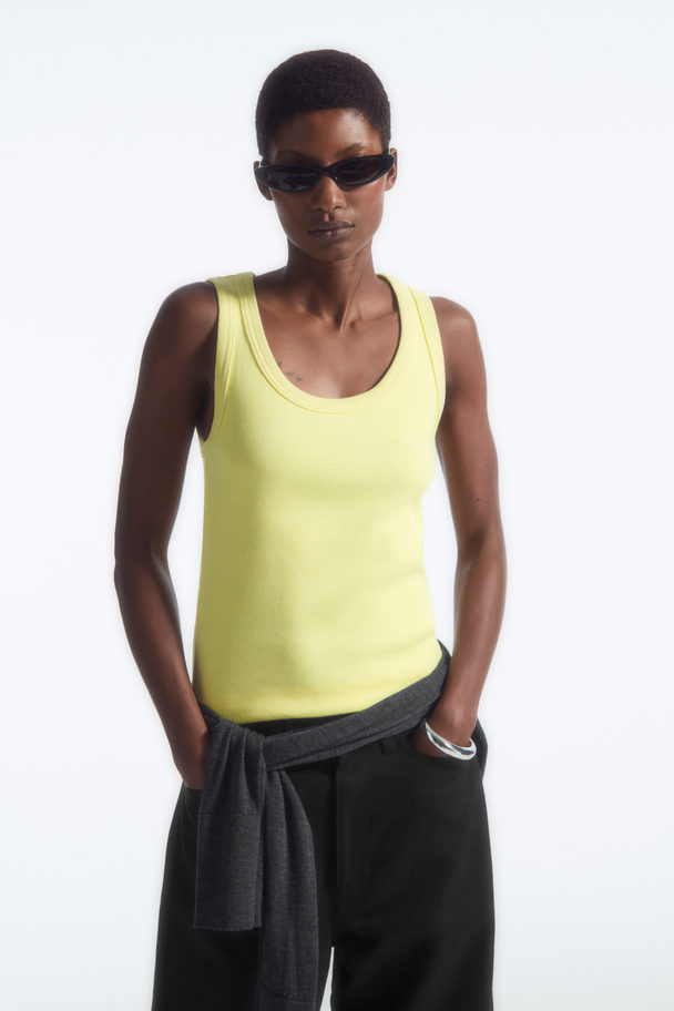 COS Scoop-neck Ribbed Tank Top Light Yellow