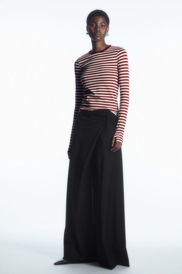 COS Slim-fit Long-sleeve Top White / Burgundy / Striped