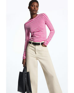 Slim-fit Long-sleeve Top Pink / White / Striped