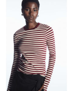 Slim-fit Long-sleeve Top White / Burgundy / Striped