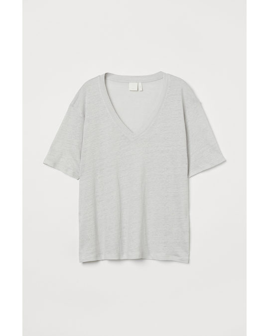 H&M Linen Jersey T-shirt Light Grey