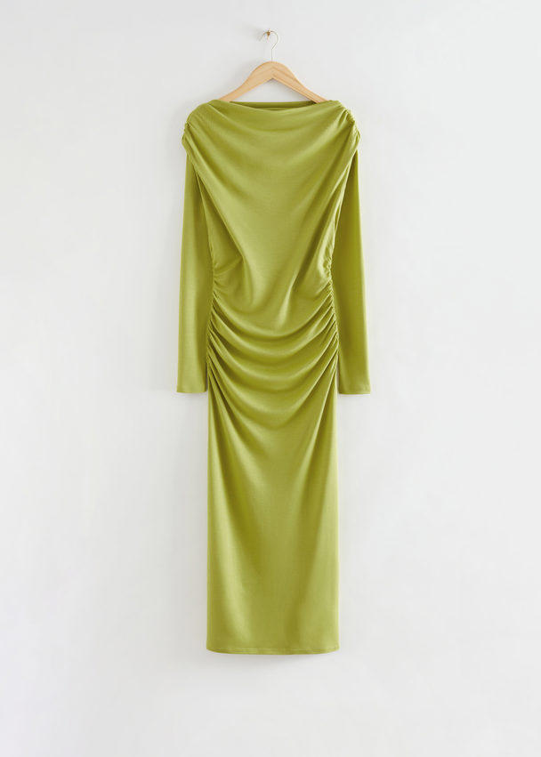 & Other Stories Ruched Midi Dress Green