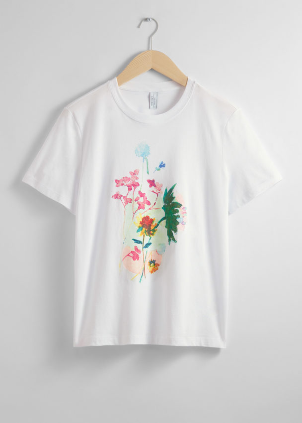 & Other Stories Jersey-T-Shirt mit Blumenmuster Weiß/Blumendruck