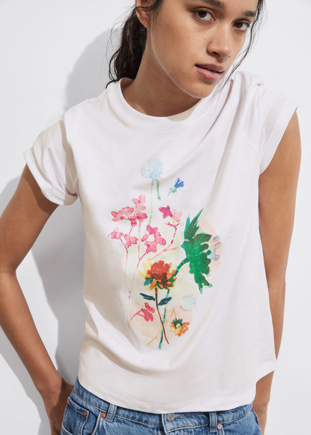 & Other Stories Floral Print Jersey T-shirt White Floral Print