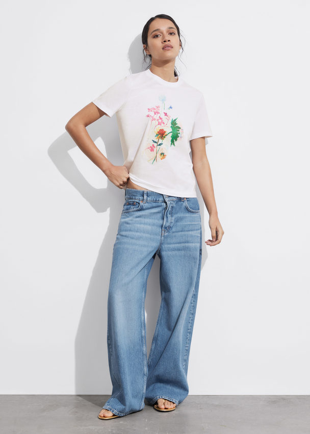 & Other Stories Jersey-t-skjorte Med Blomstertrykk Hvitt Blomstrete Trykk