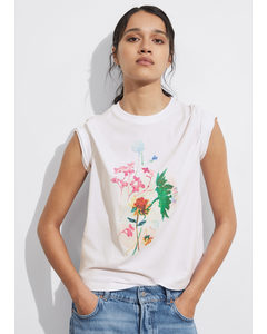 T-shirt I Trikå Med Blomtryck Vitt Blommönster