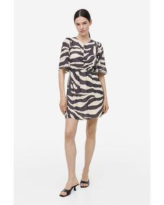Butterfly-sleeved Dress Light Beige/zebra Print