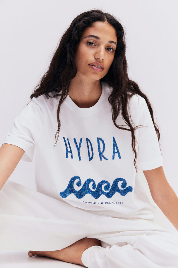 H&M T-shirt Med Tryk Hvid/hydra Harbour
