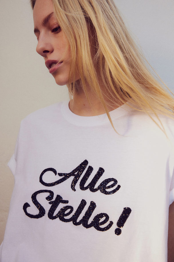 H&M T-shirt Met Print Wit/alle Stelle!