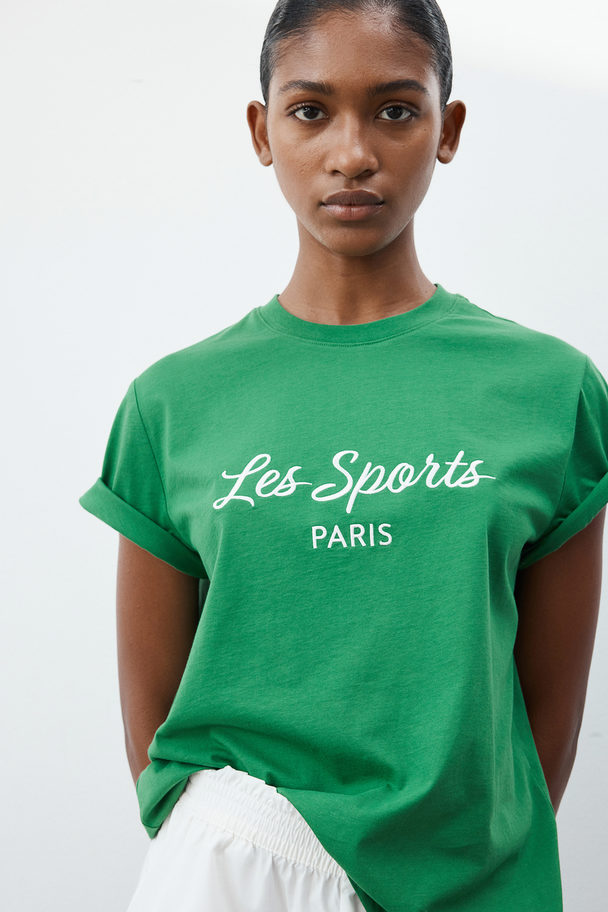 H&M Print-motif T-shirt Green/les Sports