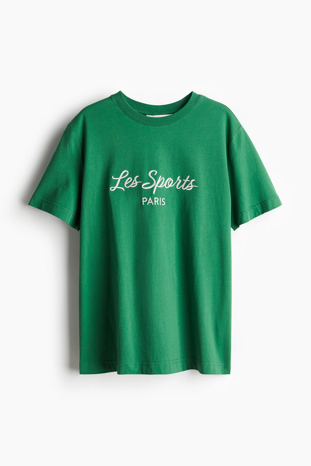 H&M T-Shirt mit Motivprint Grün/Les Sports