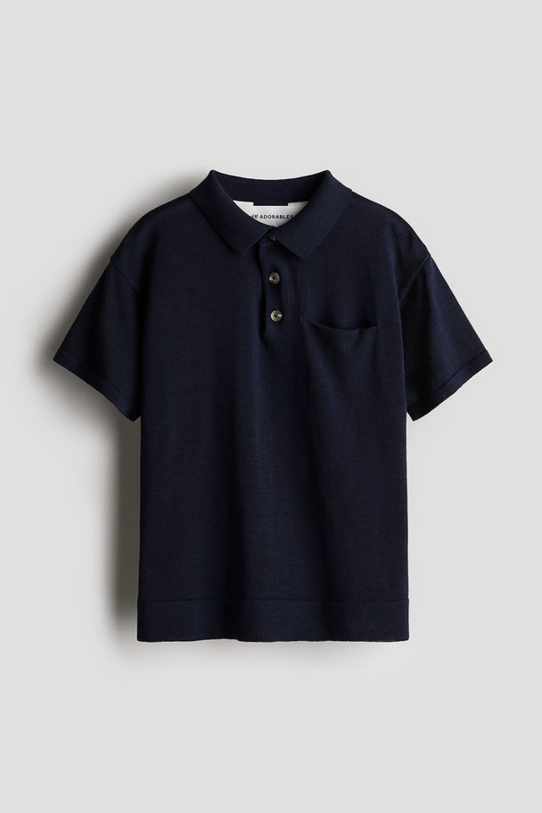 H&M Silk-blend Polo Shirt Navy Blue