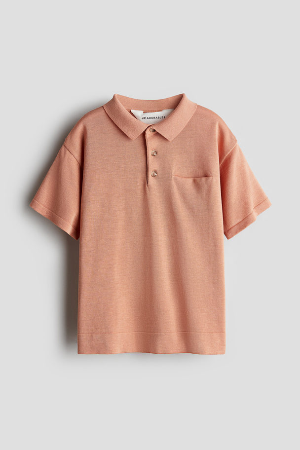 H&M Silk-blend Polo Shirt Light Dusty Orange