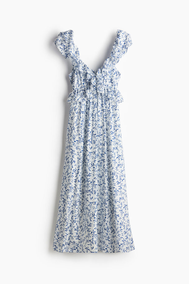 H&M Midi-jurk Met Volants Wit/blauwe Bloemen