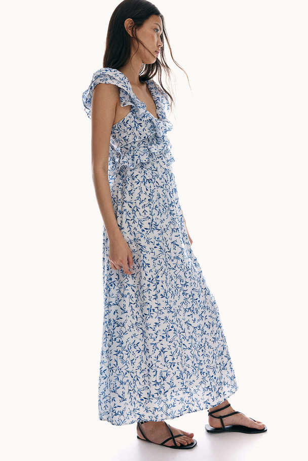 H&M Midi-jurk Met Volants Wit/blauwe Bloemen