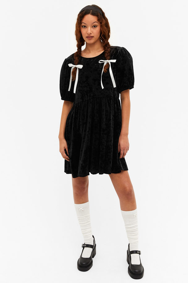 Monki Velvet Babydoll Mini Dress Black