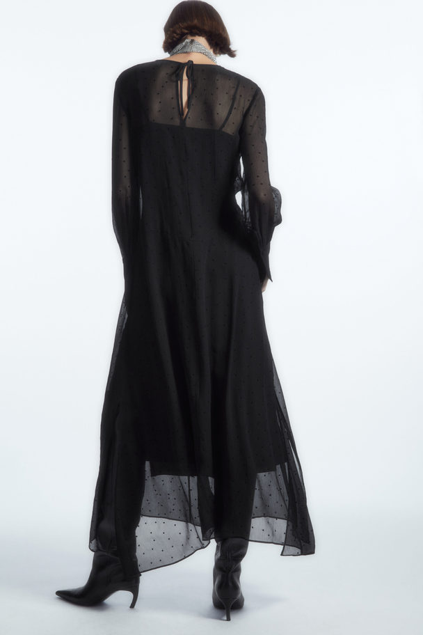 COS Polka-dot Silk-chiffon Midi Dress Black