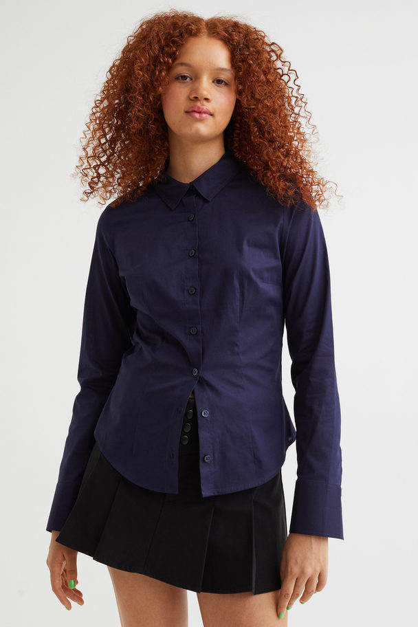 H&M Cotton Poplin Shirt Dark Blue