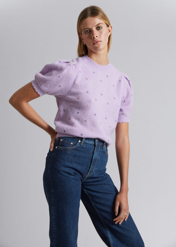 & Other Stories Floral-embellished Knit Top Lilac