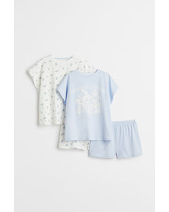 2-pack Cotton Pyjamas Light Blue/flowers