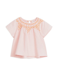 Embroidered Linen Blouse Pink