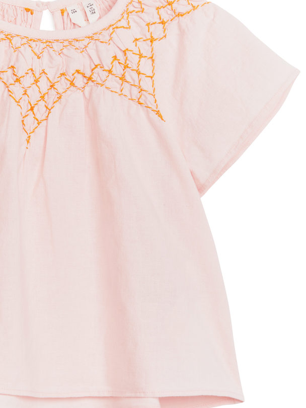 ARKET Embroidered Linen Blouse Pink