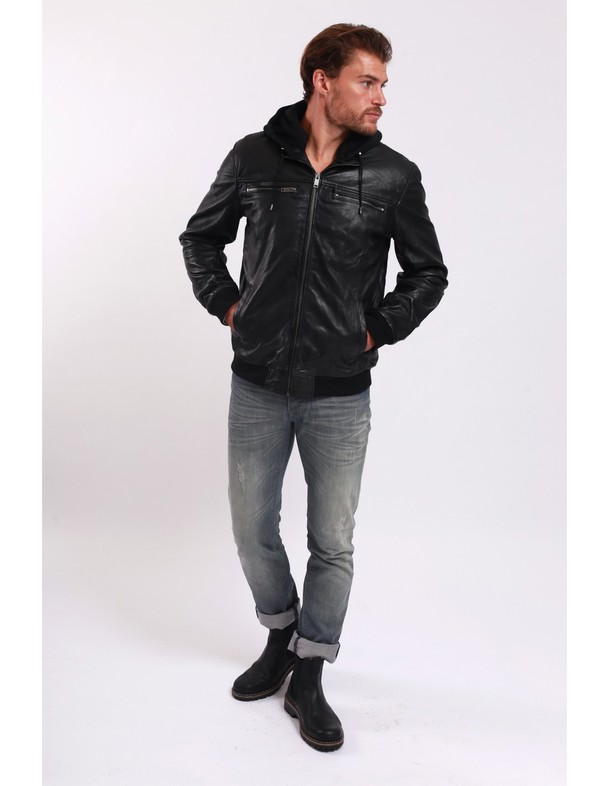 Lee Cooper Hooded Leather Jacket Bartolo