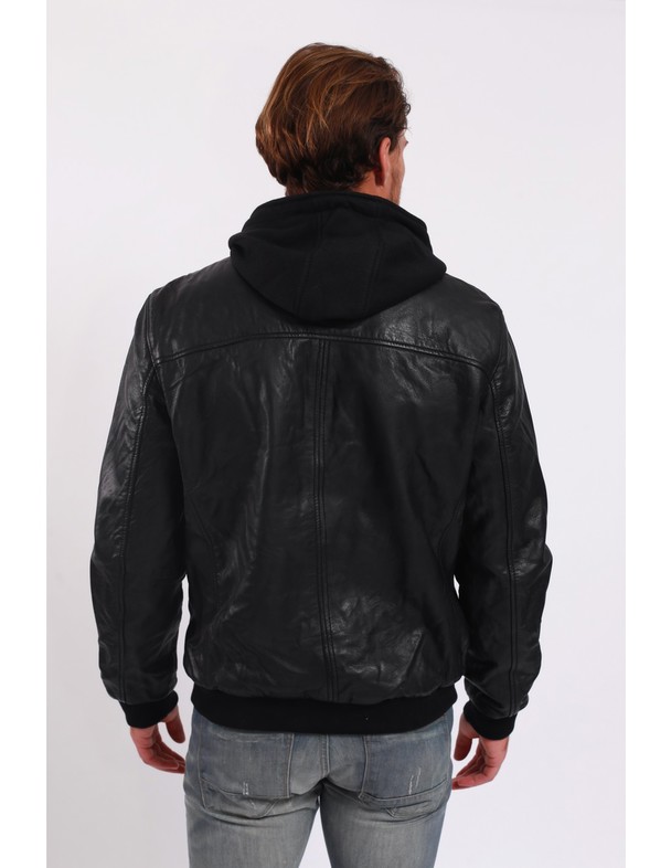 Lee Cooper Hooded Leather Jacket Bartolo