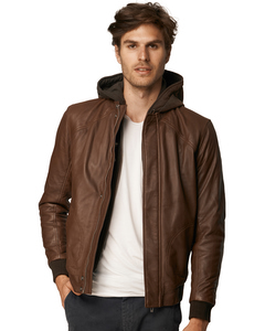 Hooded Leather Jacket Benedeton